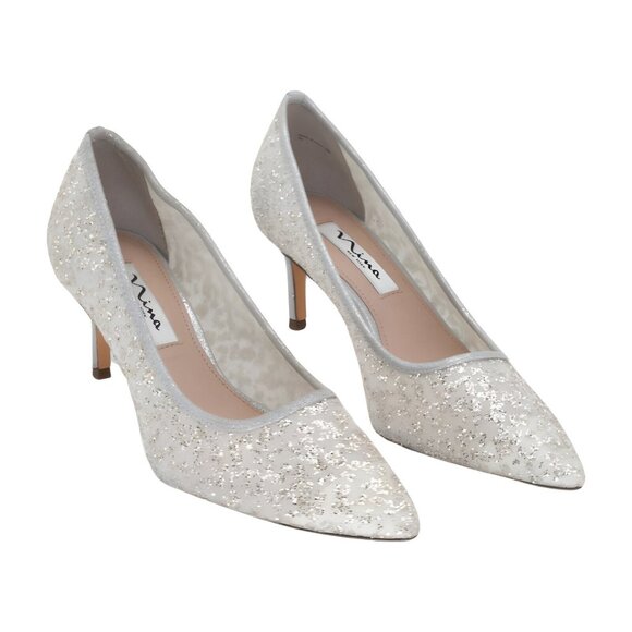 Nina Nina Womens Nikki Evening Pum Silver Mesh, Met Foil 8M - Picture 1 of 5